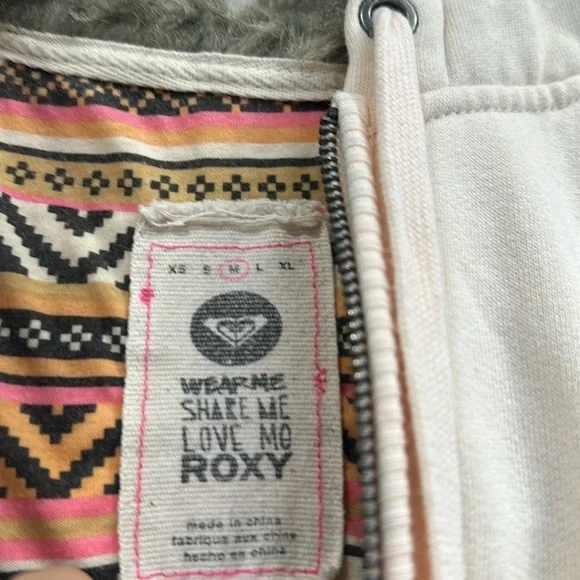 Roxy Light Peach Faux Fur Lined Hood Zip Hoodie Sweatshirt Junior Womens Medium - Picture 7 of 11